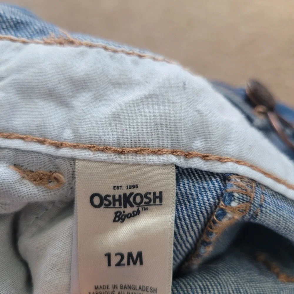 OshKosh Bgosh Baby Girls Blue Denim Floral Trim Vestbak Overalls 12M Medium Wash